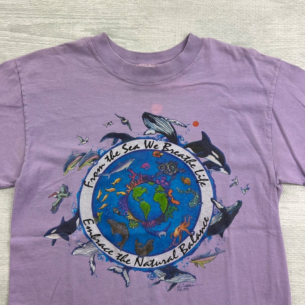 Vintage 90s Feel The Rhythm Of The Earth Shirt Size Medium Purple Nature Earth - Picture 4 of 9